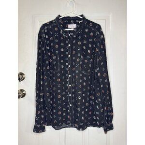 PANHANDLE Button Up Tunic Shirt Western Aztec Cowboy Rodeo Indian Soft Light 3X